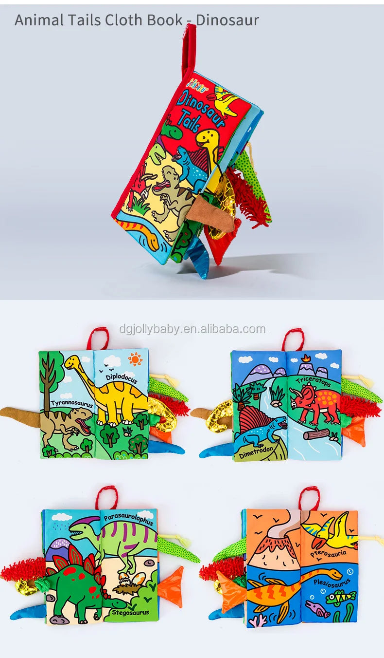 Jollybaby Custom 3D Animal Tail Soft Cotton Cloth Learning Book Cloths Made Baby Sensory Crinkle Cloth Book Set Educational Toy