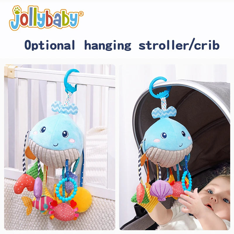 Jollybaby Custom Soft Activity Plush Toy Pull String Musical Sensory Hanging Toys for Toddlers Includes Teether Squeaker Set