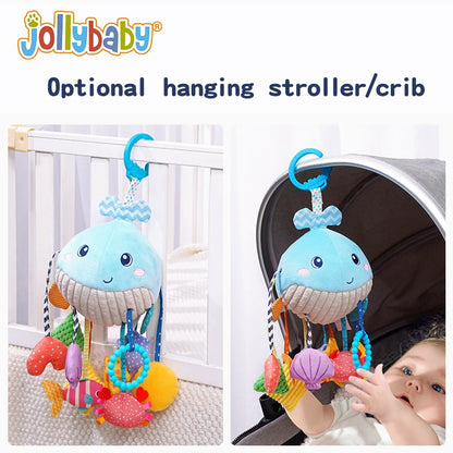 Jollybaby Custom Soft Activity Plush Toy Pull String Musical Sensory Hanging Toys for Toddlers Includes Teether Squeaker Set