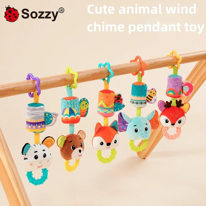 Sozzy Custom  Animal Rattle Pull Musical Shaker Play Gym Plush Stuffed Animal Baby Rattle Baby Hanging Toy for Car Seat Stroller