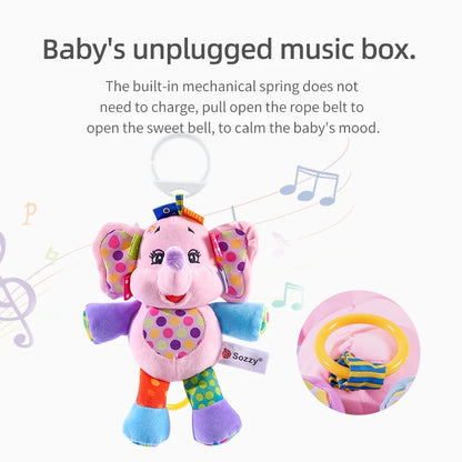 Custom Animal Soft Plush Stuffed Doll Hanging Musical Rattle Toys Baby Pulling Plushies Musical Toy for Newborn