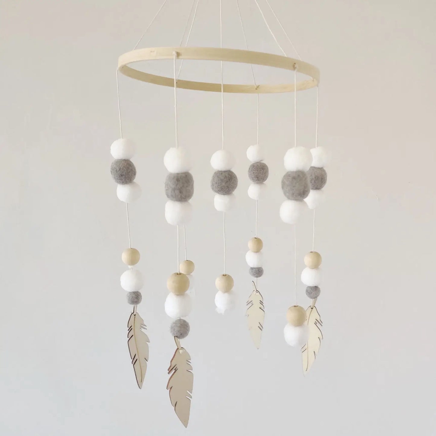 Mobile Wind Chime Hanging Toys Crib Bed Wood Musical Plush Custom Mobile Baby with Felt Balls Baby for Baby Unisex 2 to 4 Years
