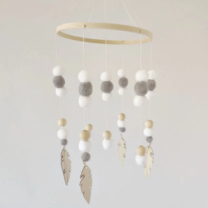 Mobile Wind Chime Hanging Toys Crib Bed Wood Musical Plush Custom Mobile Baby with Felt Balls Baby for Baby Unisex 2 to 4 Years