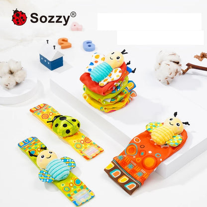 Custom Hand and Feet Baby Rattles Soft Baby Plush Insect Animal Foot Rattle Baby Socks Wrist Rattles Set for Newborn