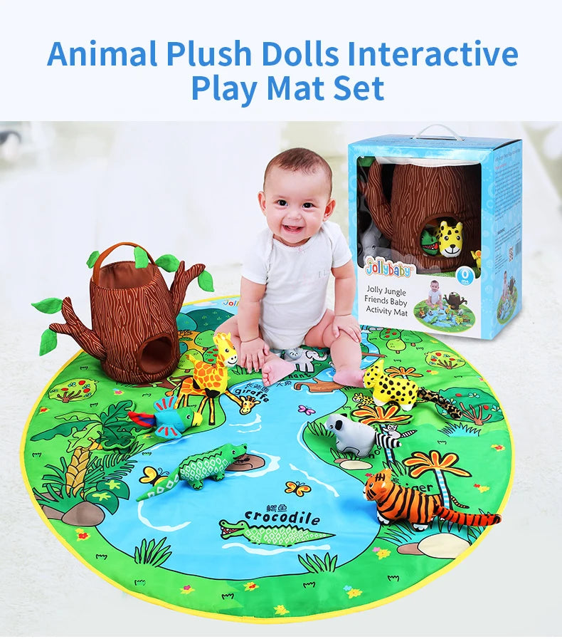 JOLLYBABY Custom Logo Portable Folding Activity Round Mats 2cm Thick Washable Cartoon Toys for Children Baby Play Games