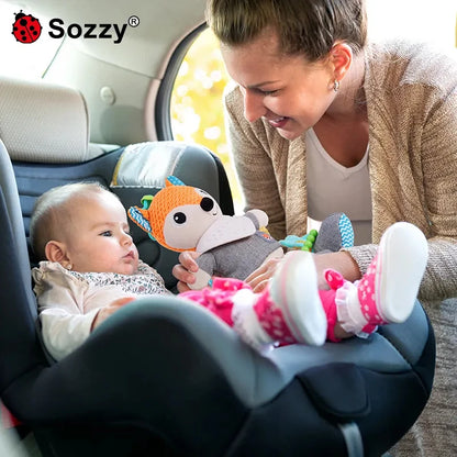 OEM Customizable Fox Baby Crib Plush Doll Soft Stuffed Animal Rattle with Teether Car Seat Stroller Hanging Toy