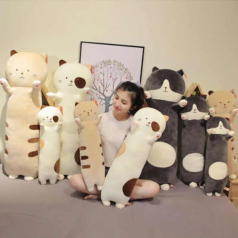 Wholesale Cute Long Stuffed Cat Giant Plush Pillow Cute Cat Stuffed Animals Soft Long Body Throw Sleeping Pillow for Kids Adult