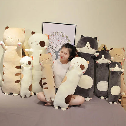 Wholesale Cute Long Stuffed Cat Giant Plush Pillow Cute Cat Stuffed Animals Soft Long Body Throw Sleeping Pillow for Kids Adult