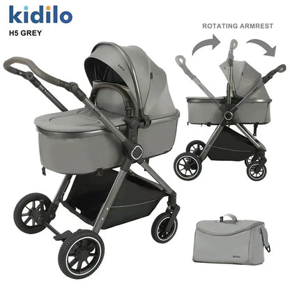 0-3 Years 3 in 1 Kidilo Baby Stroller with Car Seat, Non-Toxic Durable Foldable Travel Stroller for Toddlers Family Trips H5