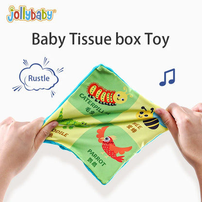 Jollybaby Custom Animal Infant Soft Sensory Magic square Tissue Box Toy Plush Toy Tissue Box and Handkerchief