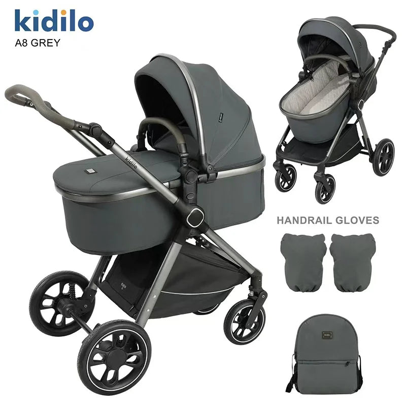0-3 Years 3 in 1 Kidilo Baby Stroller with Car Seat, Non-Toxic Durable Foldable Travel Stroller for Toddlers Family Trips A8