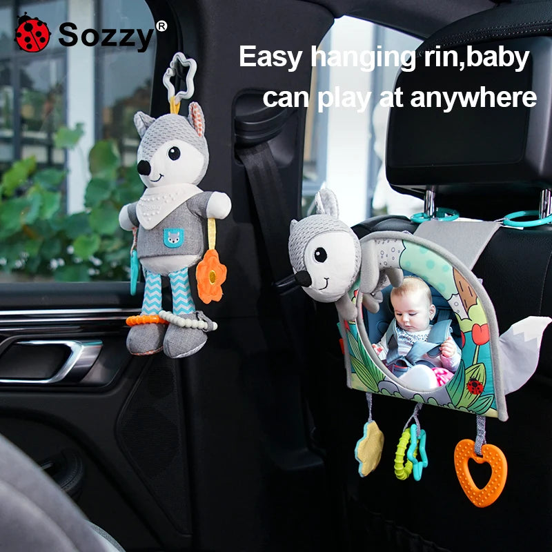 Animal Fox Soft Plush Hanging Rattle Baby Stroller & Car Seat Toy Tummy Time Mirror & Teethers Toy