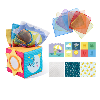 Jollybaby Custom Animal Infant Soft Sensory Magic square Tissue Box Toy Plush Toy Tissue Box and Handkerchief