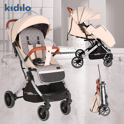 0-3 Years Foldable Baby Stroller: Lightweight Non-Toxic Travel Stroller with Adjustable Handle for Toddlers Family Trips K12F