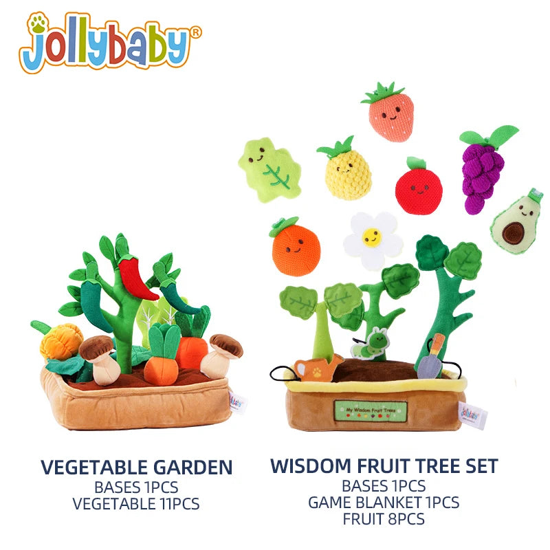 Jollybaby Custom Educational Plush Toys Baby Fruits Vegetables Trees Pretend Play Set with Rattle Squeaker Crinkle