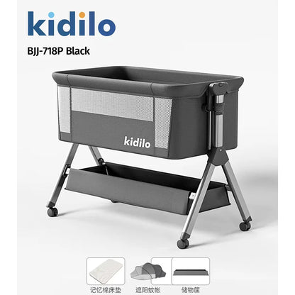 Newborn Foldable Portable Modern Kidilo Luxury Baby Crib, Convertible 3 in 1 Bedside Crib with Mosquito Net for Nursery BJJ-718P