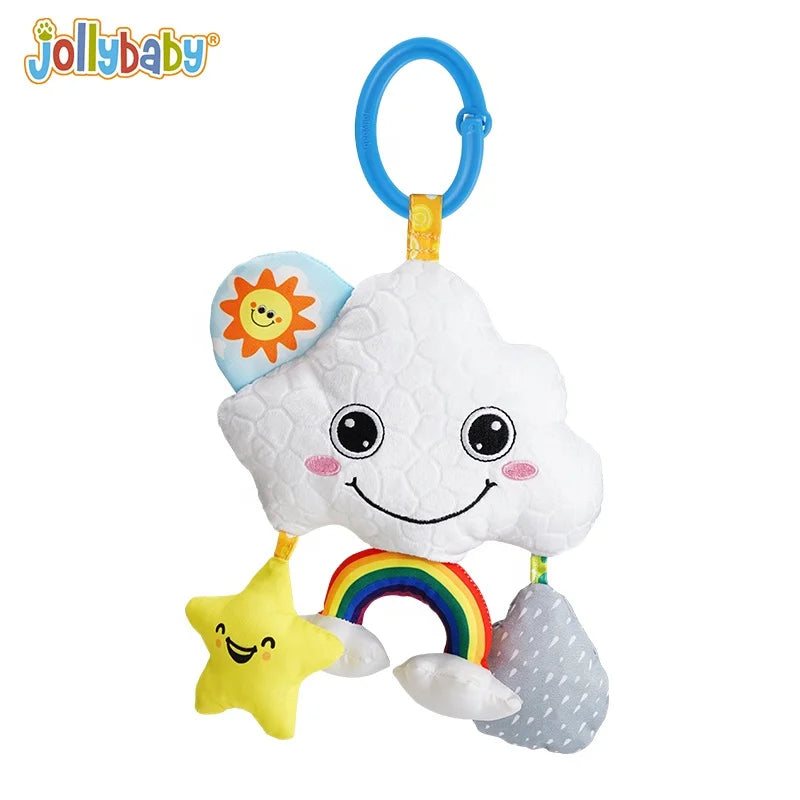 Jollybaby 2025 Unisex White 17*27cm Soft Plush Cloud Moon Hanging Rattle Baby Pull String Musical Stuffed Animal Toy PP Cotton
