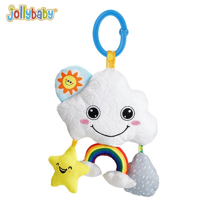 Jollybaby 2025 Unisex White 17*27cm Soft Plush Cloud Moon Hanging Rattle Baby Pull String Musical Stuffed Animal Toy PP Cotton