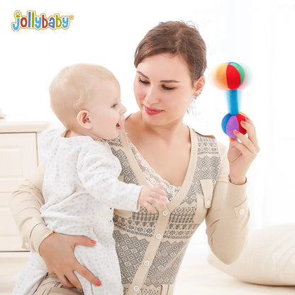 Jollybaby Custom Wholesale Soft Baby Hand Rattles Early Educational Dumbbell Hands Shake Ring Bell for 0-24 Months