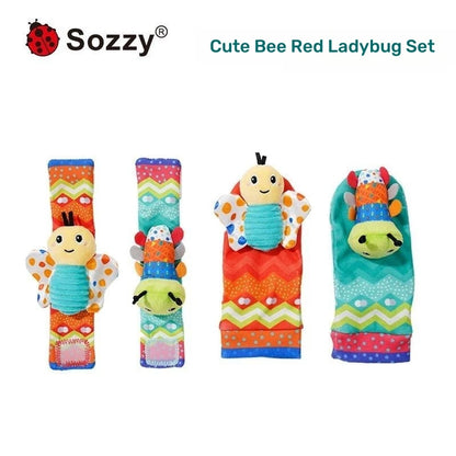 Custom Hand and Feet Baby Rattles Soft Baby Plush Insect Animal Foot Rattle Baby Socks Wrist Rattles Set for Newborn