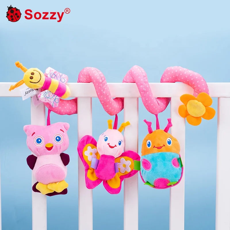 Sozzy Take-Along Pink Infant Crib Stroller Sensory Activity Spiral Hanging Rattle Toy Custom Logo Soft Baby Rattles
