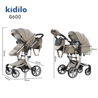0-3 Years 3 in 1 Kidilo Baby Stroller with Car Seat, Non-Toxic Durable Foldable Travel Stroller for Toddlers Family Trips G600+C