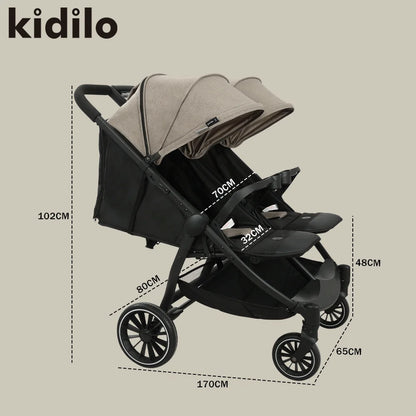 Kidilo 0-3 Years Double Twin Baby Stroller, Foldable Non-Toxic Travel Stroller for Toddlers Kids Daily Walks Family Trips LB100