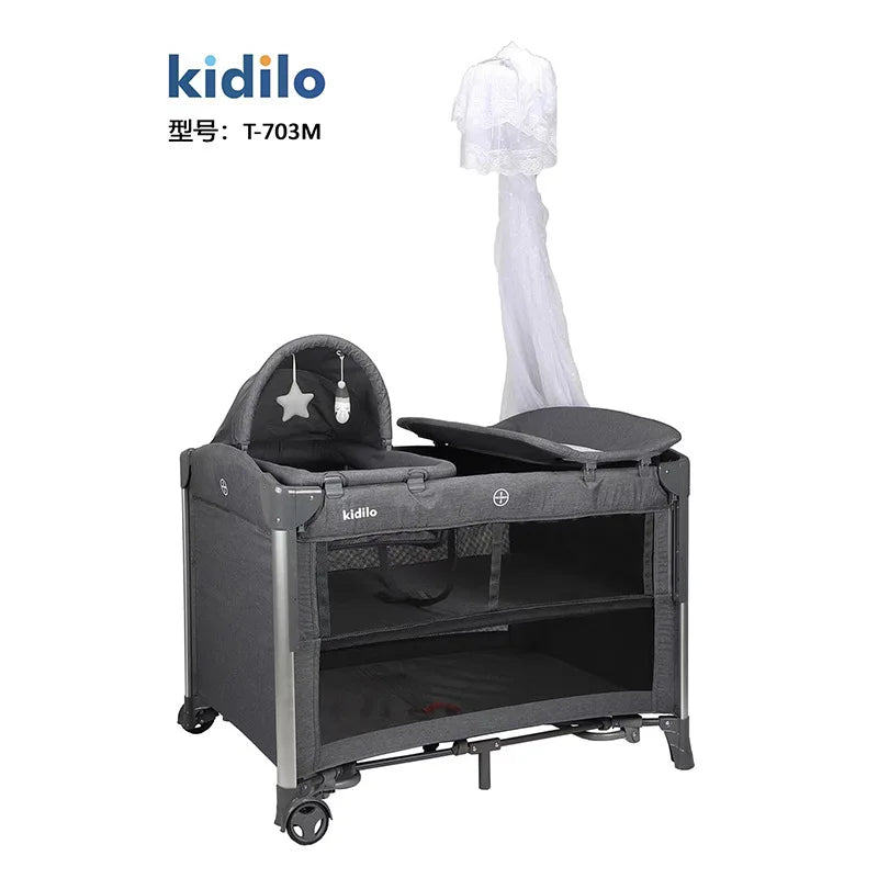 Kidilo Luxury Bedside Crib Newborn Foldable Travel Play Baby Portable Bed 3 in 1 Set Modern Mosquito Net for Bedrooms T-703M