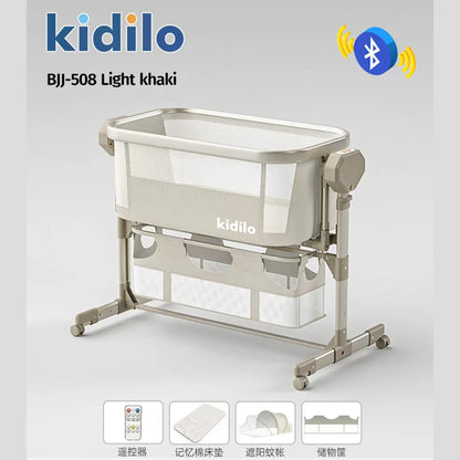 Kidilo Luxury Design Electric Rocking Baby Crib Portable Foldable Bedside with Music Play Features Smart Bed for Bedroom BJJ-508
