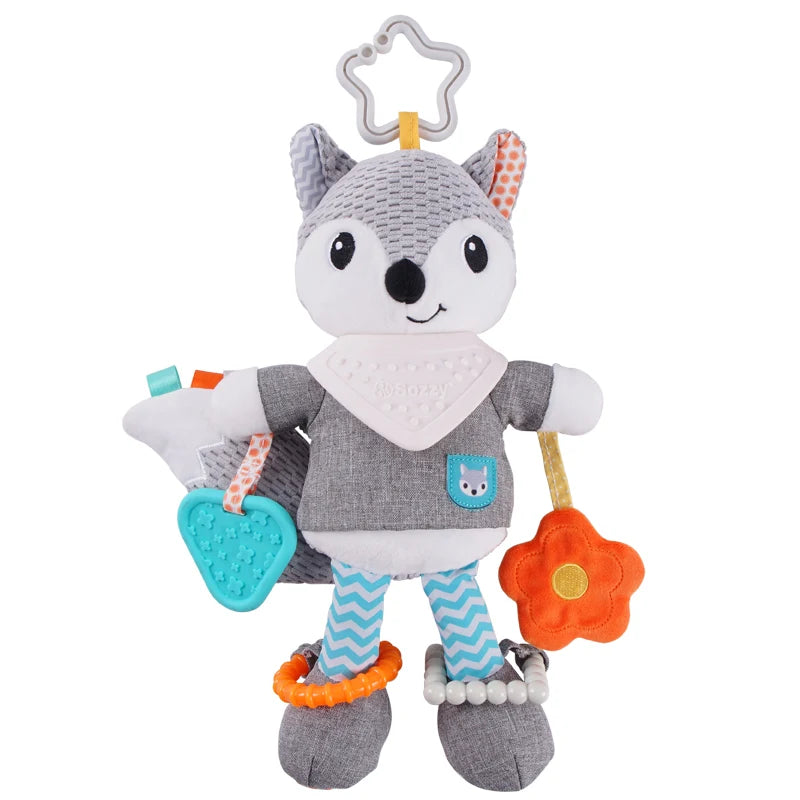 Wholesale Custom Design Fox Animal Activity Car Seat&Stroller  Baby Crib Plush Doll Soft Crinkle Squeaky Sensory Hanging Toy