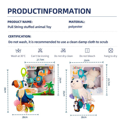 Wholesale Plush Animal Rattle Training Fine Motor Skill Montessori Pull String Toy Car Seat Stroller Hanging Toy