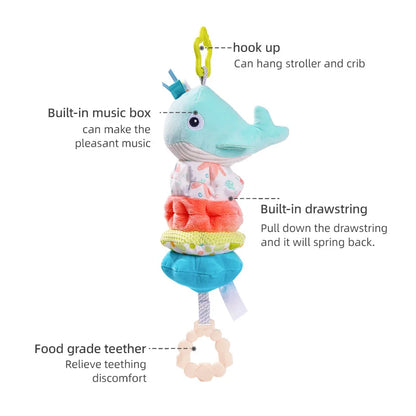 Custom Plush Animal Rattle Pull Musical Sensory Baby Hanging Musical Toy Play Jitter Toy with Music Box for Car Seat Stroller