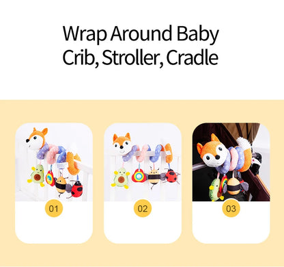 Custom logo Animal fox Hanging Plush Twisted Pram Toy Rattle Spiral Baby Spiral Bed Toys for Stroller Mobile Crib