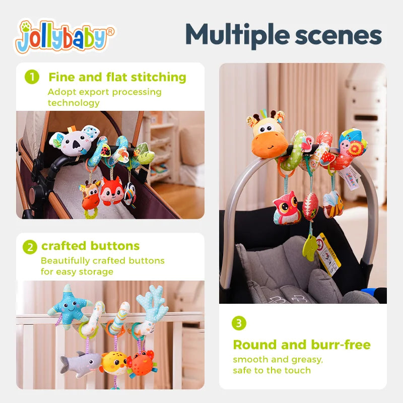 Jollybaby New Kid Plush Bed Rattle Musical Animal Spiral Toy for Baby Stroller Crib Cradle Car Seat-Activity Toy