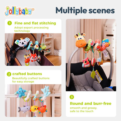 Jollybaby New Kid Plush Bed Rattle Musical Animal Spiral Toy for Baby Stroller Crib Cradle Car Seat-Activity Toy