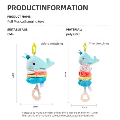 Custom Plush Animal Rattle Pull Musical Sensory Baby Hanging Musical Toy Play Jitter Toy with Music Box for Car Seat Stroller