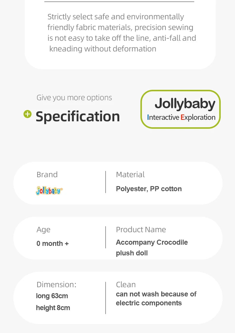 Jollybaby Animal crocodile Height Measurement Plush Toy Ruler Stuffed Multi-Textures Tummy Time Musical Toy with Rattles