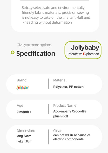 Jollybaby Animal crocodile Height Measurement Plush Toy Ruler Stuffed Multi-Textures Tummy Time Musical Toy with Rattles