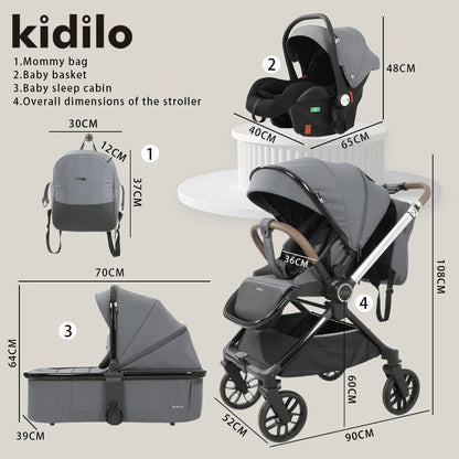 Kidilo Luxury 3 in 1 Baby Stroller Multiple Folding Wagon with Pram and Car Seat Wholesale From China Model D900 3B1