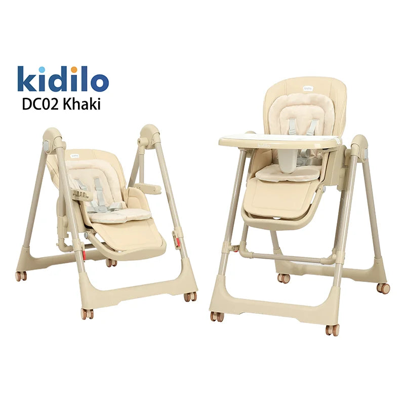 Kidilo 6-36 Months 3 in 1 Foldable Baby High Chair, Non-Toxic Feeding Chair for Home & Small-Space Toddler & Baby Dining DC02