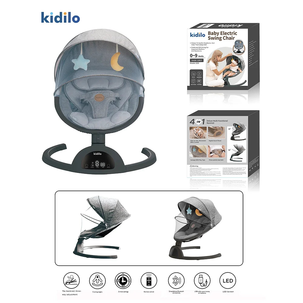 Kidilo Electric Automatic Rocking Chair Baby Bouncer Cradle with Horse Design Newborn Sleep Swing Made of Durable Plastic BB009