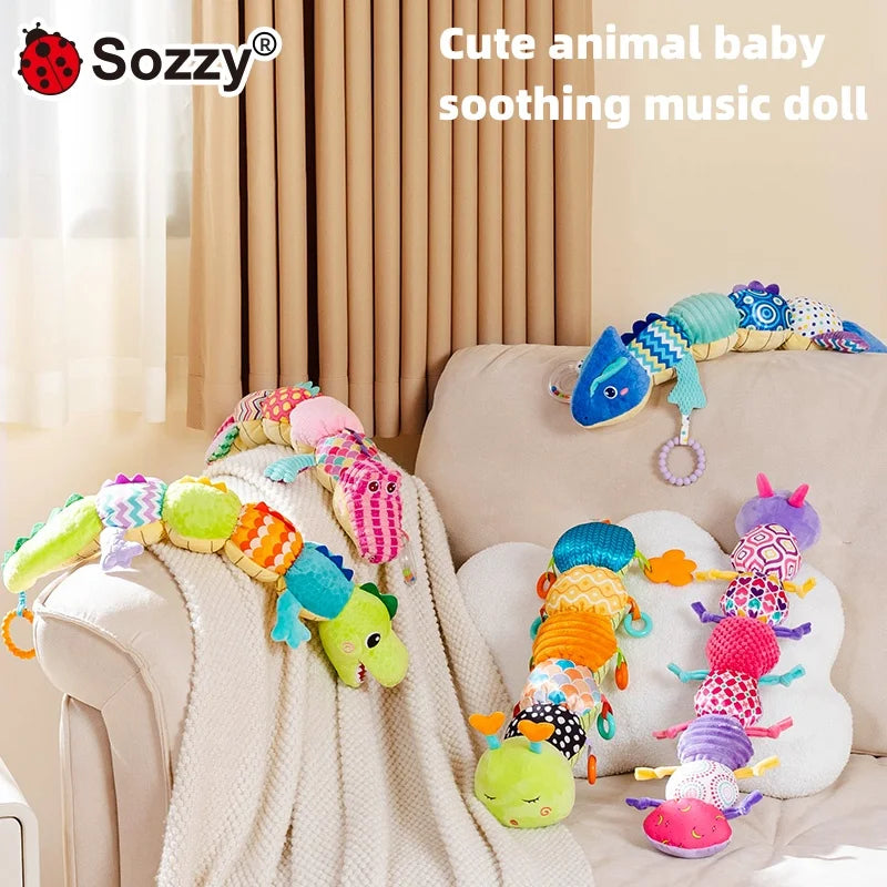 Sozzy High Quality Chameleon Caterpillar Soothing Soft Plush Rattles Tummy Time Toys Sensory Music Stuffed Animal Toy for Infant