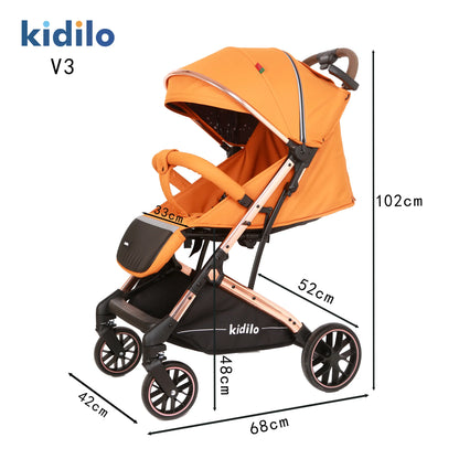 0-3 Years Baby Stroller Lightweight Non-Toxic Foldable Travel Stroller with Adjustable Handle for Toddlers Family Trips V3F