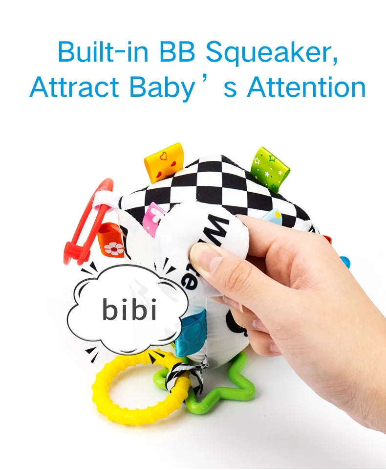 For Jollybaby Newborn Black White Activity Soft Toy Plush Teether Baby Rattle Hanging Educational Toy for Crib Car Seat