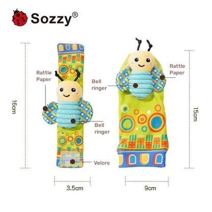 Custom Sozzy Soft Baby Plush Bee Caterpillar Animal Foot Rattle Toys Baby Wrist and Foot Rattles for Newborn