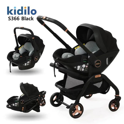 0-3 Years 3 in 1 Kidilo Baby Stroller with Car Seat, Non-Toxic Durable Foldable Travel Stroller for Toddlers Family Trips S366