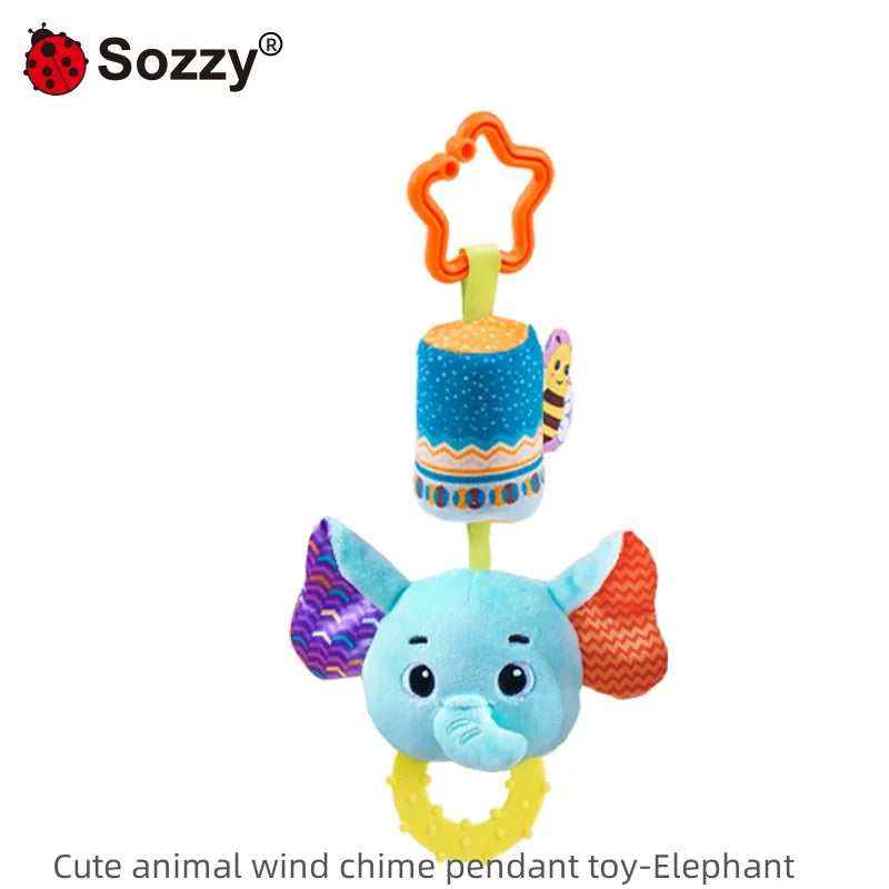 Sozzy Custom  Animal Rattle Pull Musical Shaker Play Gym Plush Stuffed Animal Baby Rattle Baby Hanging Toy for Car Seat Stroller