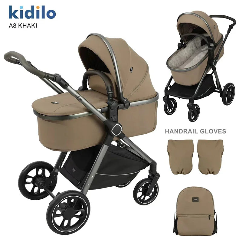 0-3 Years 3 in 1 Kidilo Baby Stroller with Car Seat, Non-Toxic Durable Foldable Travel Stroller for Toddlers Family Trips A8