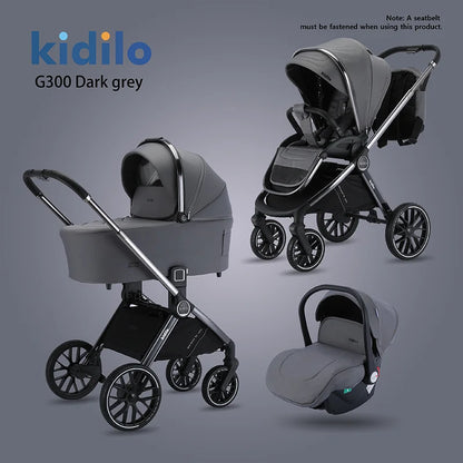 Kidilo 0-3 Years 3 in 1 Baby Stroller with Car Seat Non-Toxic Durable Foldable Travel Stroller for Toddlers Family Trips G300