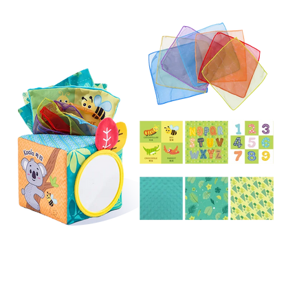 Jollybaby Custom Animal Infant Soft Sensory Magic square Tissue Box Toy Plush Toy Tissue Box and Handkerchief